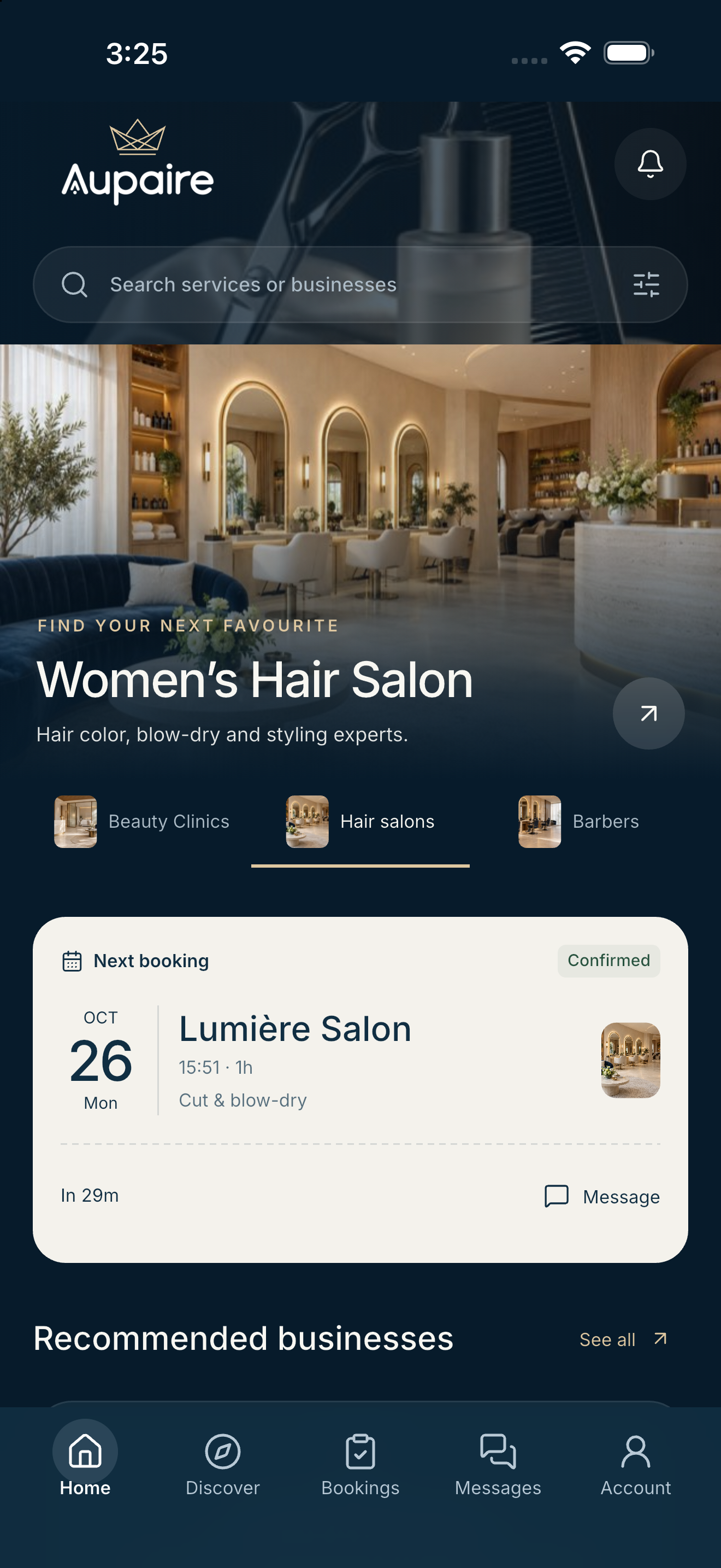 Actual Aupaire client app interface with sample data